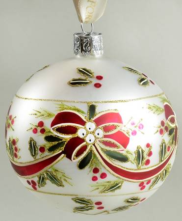 Red, Green on Champagne, White, Gold Holiday Festive Holly Ball - Boxed