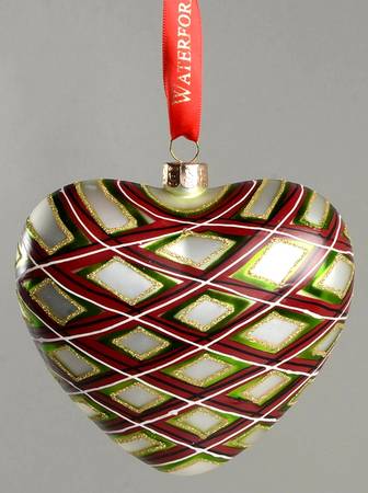 Red, Green on Champagne, White, Gold Plaid Heart - Boxed