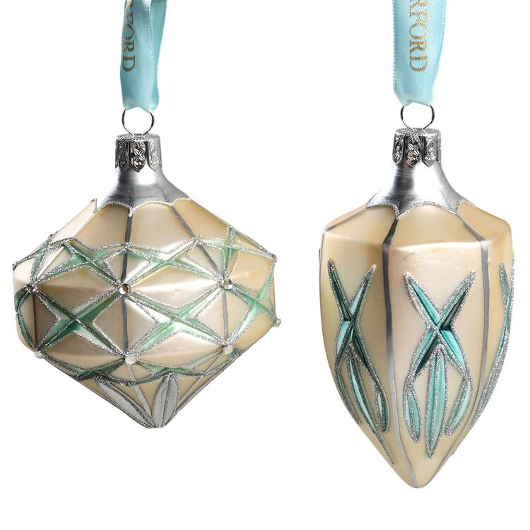 Snow Crystals-Holiday Heirloom Diamond Cut Cone & Top-Set Of 2 - With Box