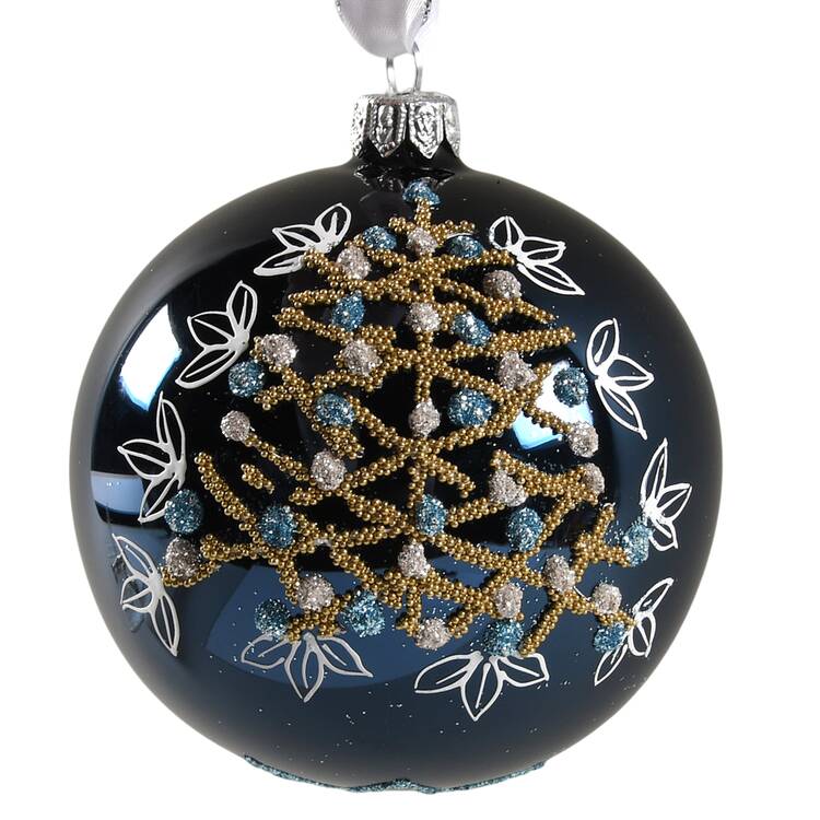 Blue and White Holiday Heirloom Winter Tree Ball-Navy - With Box