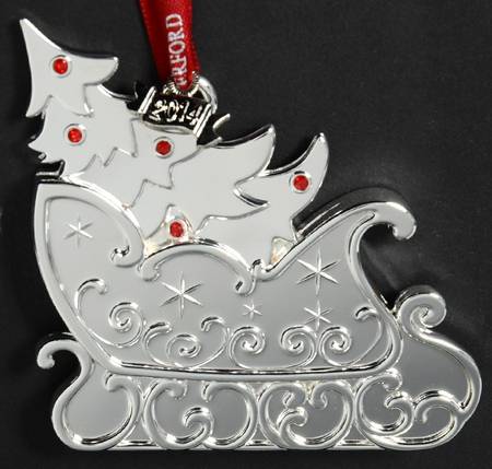 Silver Christmas Ornaments Tree In Sleigh - Boxed