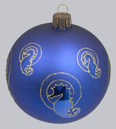 Marquis Blown Glass Ornaments Blue Seahorse Ball - No Box 51a