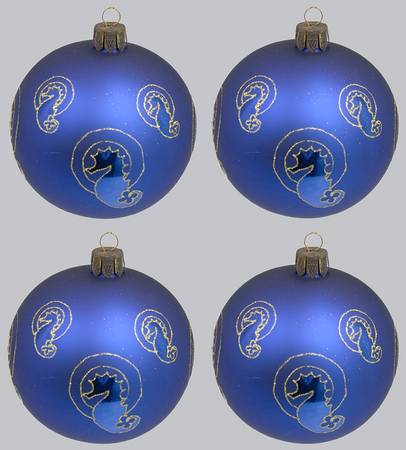 Marquis Blown Glass Ornaments Blue Seahorse Ball (Set Of 4) - Boxed