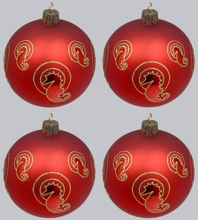 Marquis Blown Glass Ornaments Red Seahorse Ball (Set Of 4) - Boxed