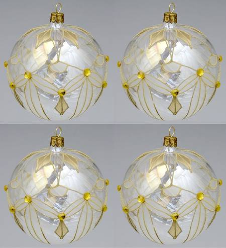 Marquis Blown Glass Ornaments Gold Lustre Ball (Set Of 4) - With Box 53