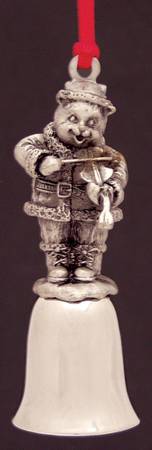 Antique Pewter Mini Bells Teddy Playing The Fiddle - Boxed