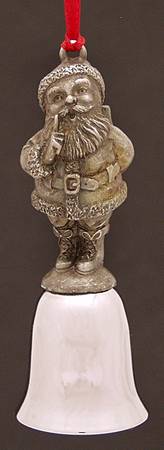 Antique Pewter Mini Bells Santa With Hidden Gift - Boxed