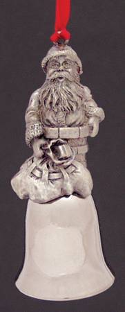 Antique Pewter Mini Bells Santa In Chimney - Boxed