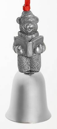 Antique Pewter Mini Bells Teddy Caroler - Boxed