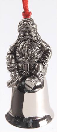 Antique Pewter Mini Bells Santa Sitting - Boxed
