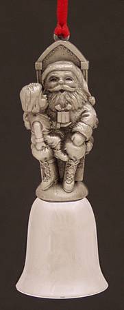 Antique Pewter Mini Bells Child On Santa's Lap - Boxed