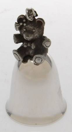 Antique Pewter Mini Bells Teddy Bear - With Box