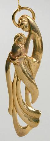 Christmas Goldplated Sculpture Ornaments Mother And Child - With Box