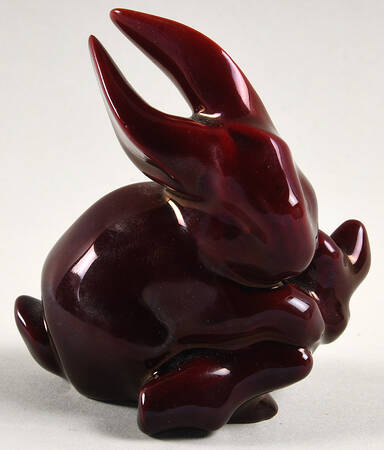 Zsolnay Figurines Rabbit With Branch - Eosin Dark Red - No Box