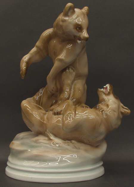 Zsolnay Figurines Fighting Bears - With Box