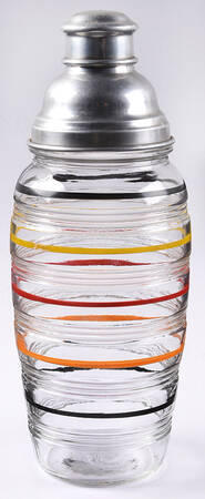Banded Rings Clear and Multi Colored Bands Cocktail Shaker with Chrome Top and Lid