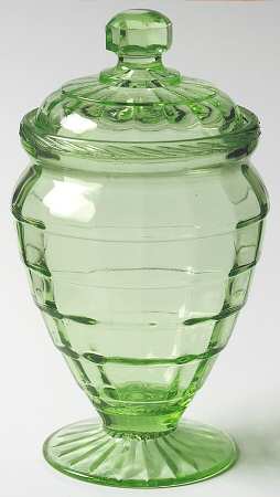 Block Optic Green Footed Candy Dish & Lid