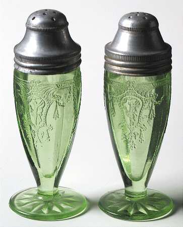 Cameo Green Footed Shaker Set & Metal Lids