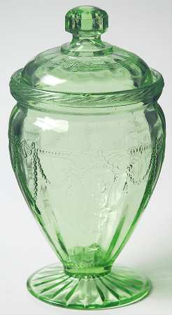 Cameo Green Footed Candy Dish & Lid
