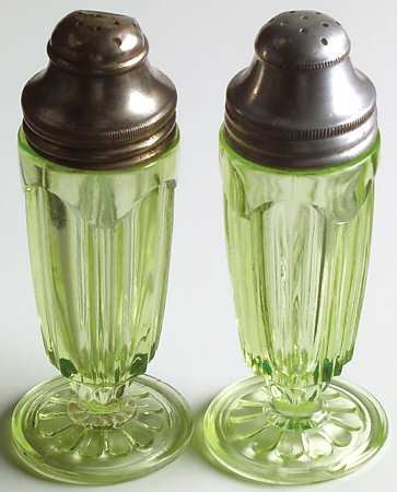 Colonial Green Footed Shaker Set & Metal Lids