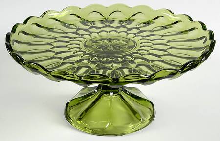 Fairfield Avocado Green Round Cake Stand by Anchor Hocking