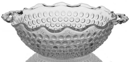Hobnail Clear 6" 2 Handled Round Crimped Bowl