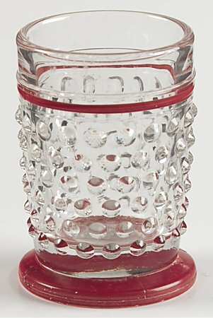 Hobnail Clear with Red Trim Whiskey Glass