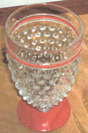 Hobnail Clear with Red Trim Water Goblet