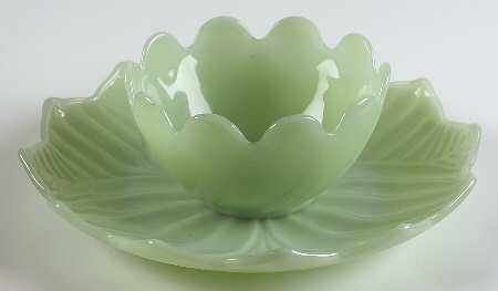 Jade Ite (Restaurant Ware, Older) Snack Set-Blossom Bowl & Leaf Plate
