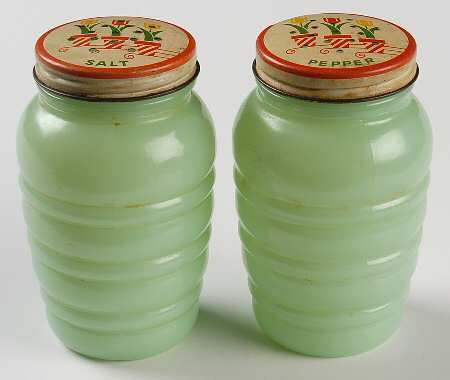 Jade Ite (Restaurant Ware, Older) Salt and Pepper Shakers with Metal Lids