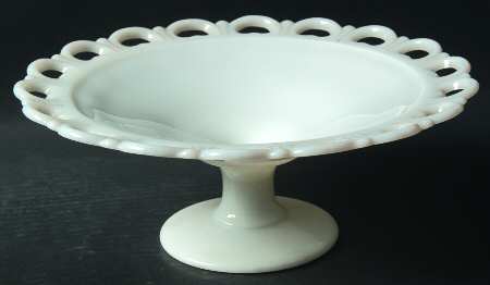 Lace Edge Milk Glass 4" Height Open Compote