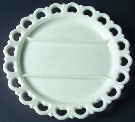 Lace Edge Milk Glass 12" Round 3 Part Relish