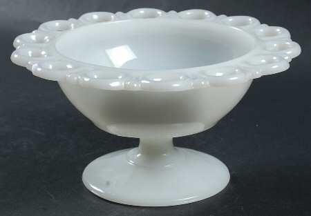 Lace Edge Milk Glass Round Compote (Height X Width)