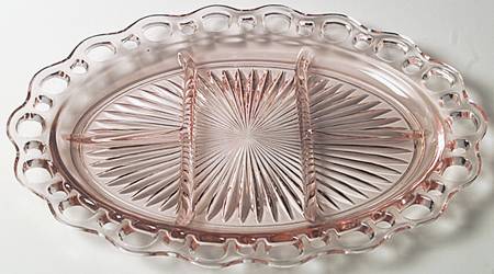 Lace Edge Pink 12" Oval 5 Part Relish