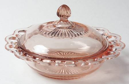 Lace Edge Pink Round Covered Butter Dish w/Salad Bowl Base