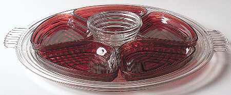 Manhattan Clear 7 Piece Relish Service, Ruby Inserts