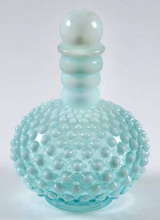 Moonstone Green Opalescent, Hobnails Wrisley Cologne Bottle & Stopper