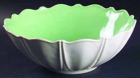 Oyster and Pearl White with Green 10" Large Fruit Bowl