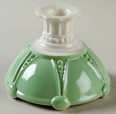 Oyster and Pearl White with Green Single Light Candlestick