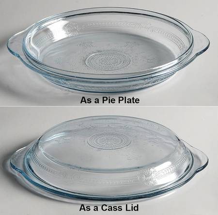 Philbe Sapphire Blue Ovenware 9" Round Handle Pie Plate, Casserole Lid