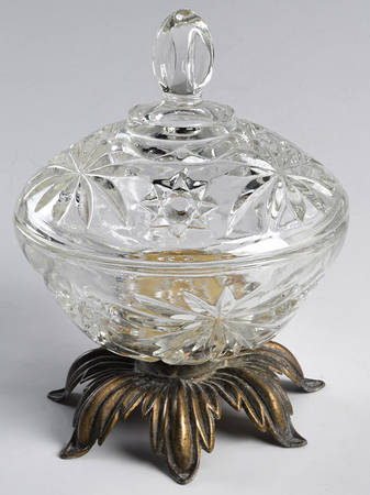 Prescut Clear Footed Candy Dish & Lid