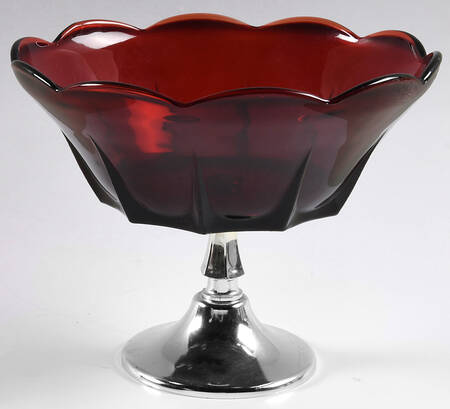 Royal Ruby Console Bowl on Metal Stand