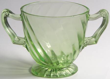 Spiral Green Footed Open Sugar by Anchor Hocking