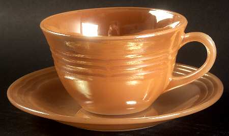Peach Lustre Three Bands Cup & Saucer Set