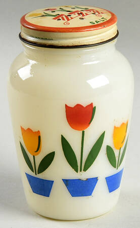 Tulips On Ivory Salt Shaker with Metal Lid