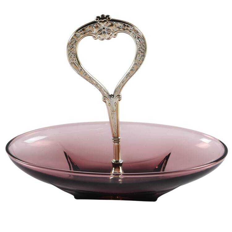 Moroccan Amethyst Oval Bowl with Metal Handle