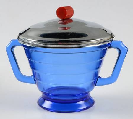 Moderntone Cobalt Blue (Transparent) Sugar Bowl & Metal Lid