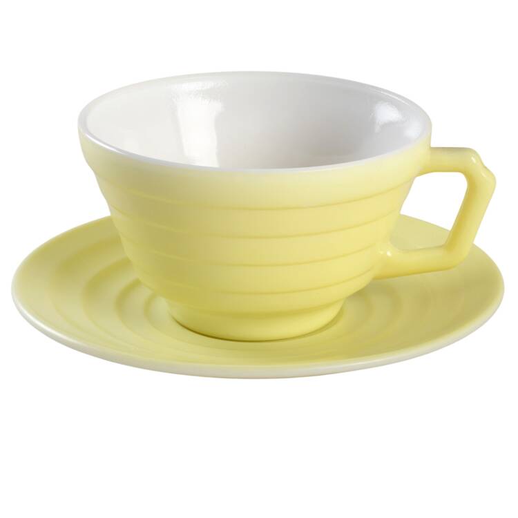 Moderntone Platonite Pastel Yellow Flat Cup & Saucer Set
