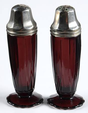 Newport Amethyst Footed Shaker Set & Metal Lids
