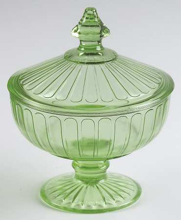Ribbon Green Footed Candy Dish & Lid